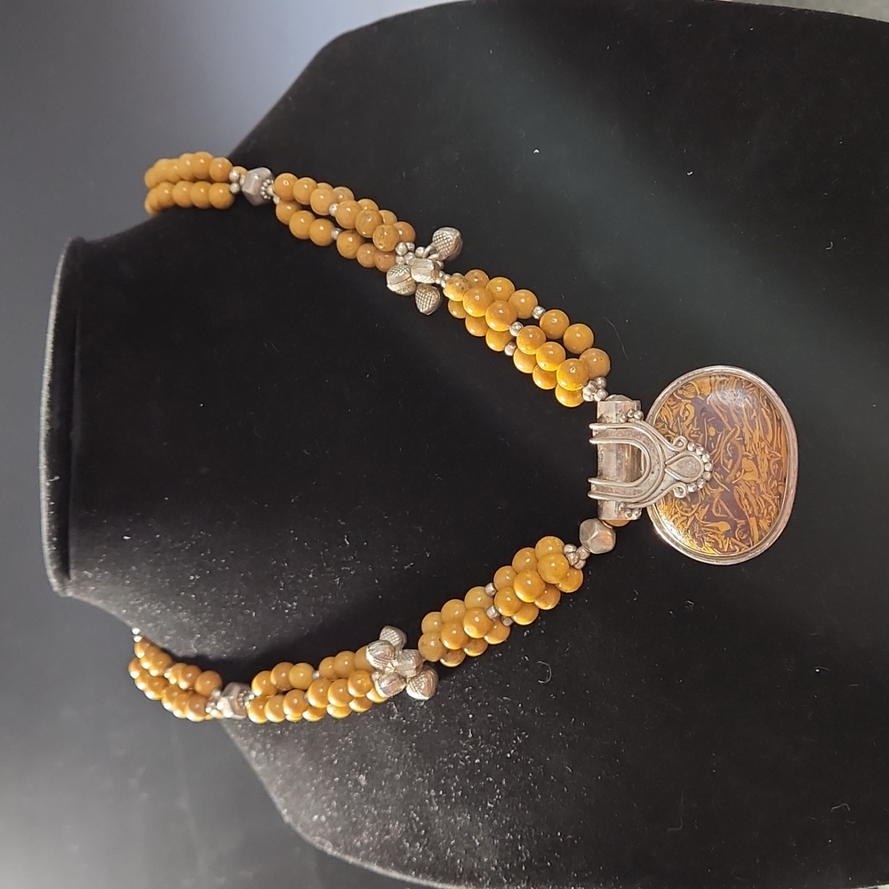 Sterling Silver with Golen Brown Speckeled Stone Necklace